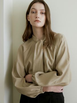ourcomos Comos 1045 High Neck Scarf Draping Blouse  (3color)