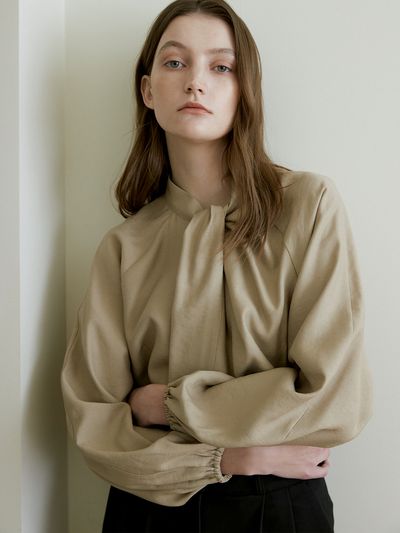 ourcomos Comos 1045 High Neck Scarf Draping Blouse  (3color)