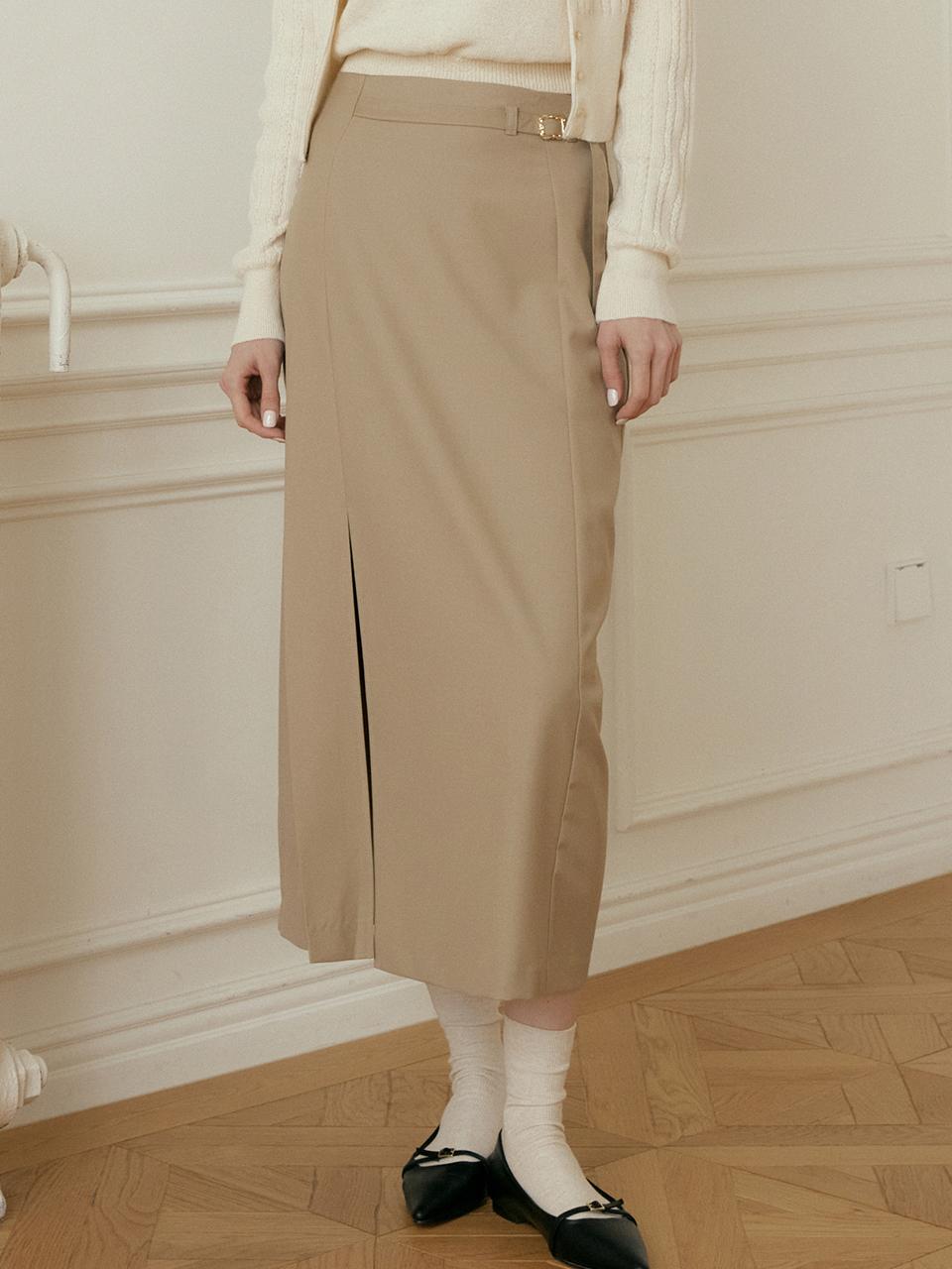 ourcomos comos 1050 Pencil Slit Skirt_Beige