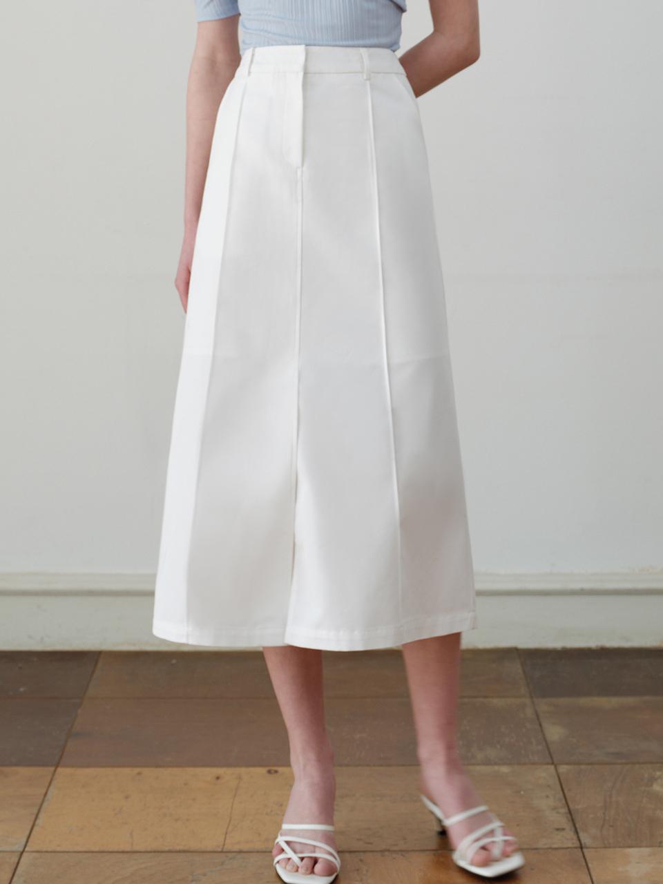 ourcomos Comos 1094 Pin Tuck Stitch H Line Skirt_White