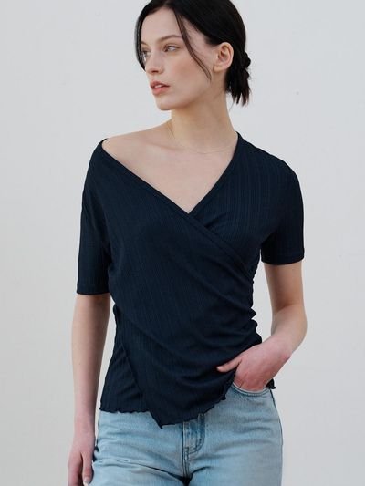 ourcomos Comos 1098 Cross Wrap T-shirt_Navy