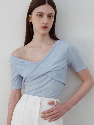 ourcomos Comos 1110 Twist Detailed Layered T-shirt_Sky Blue