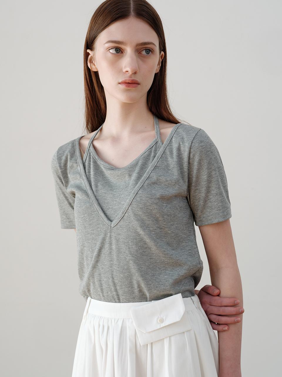 ourcomos Comos 1113 Halterneck Set Up T-shirt_Melange Gray