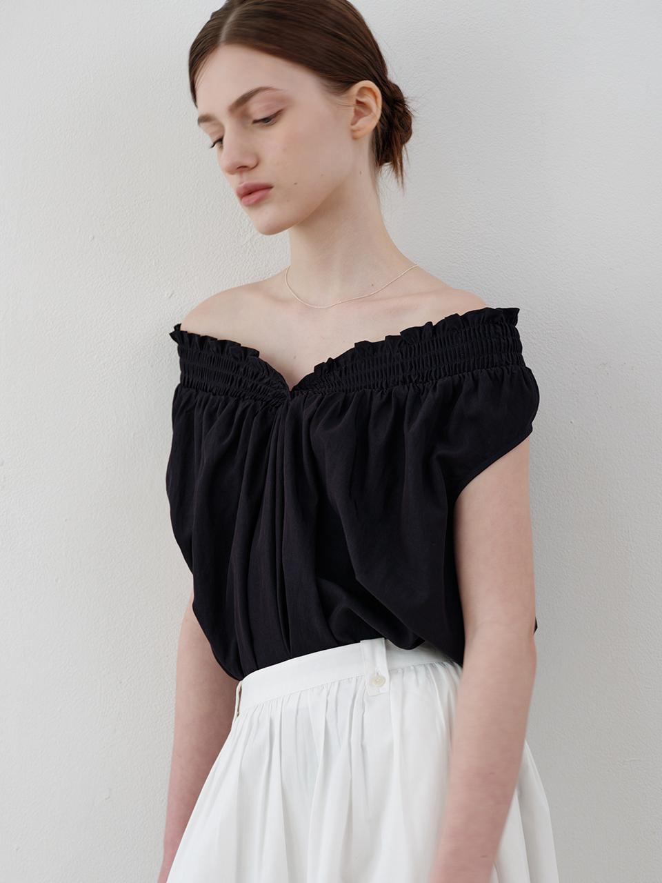 ourcomos Comos 1123 Smocking Two Way Blouse_Navy