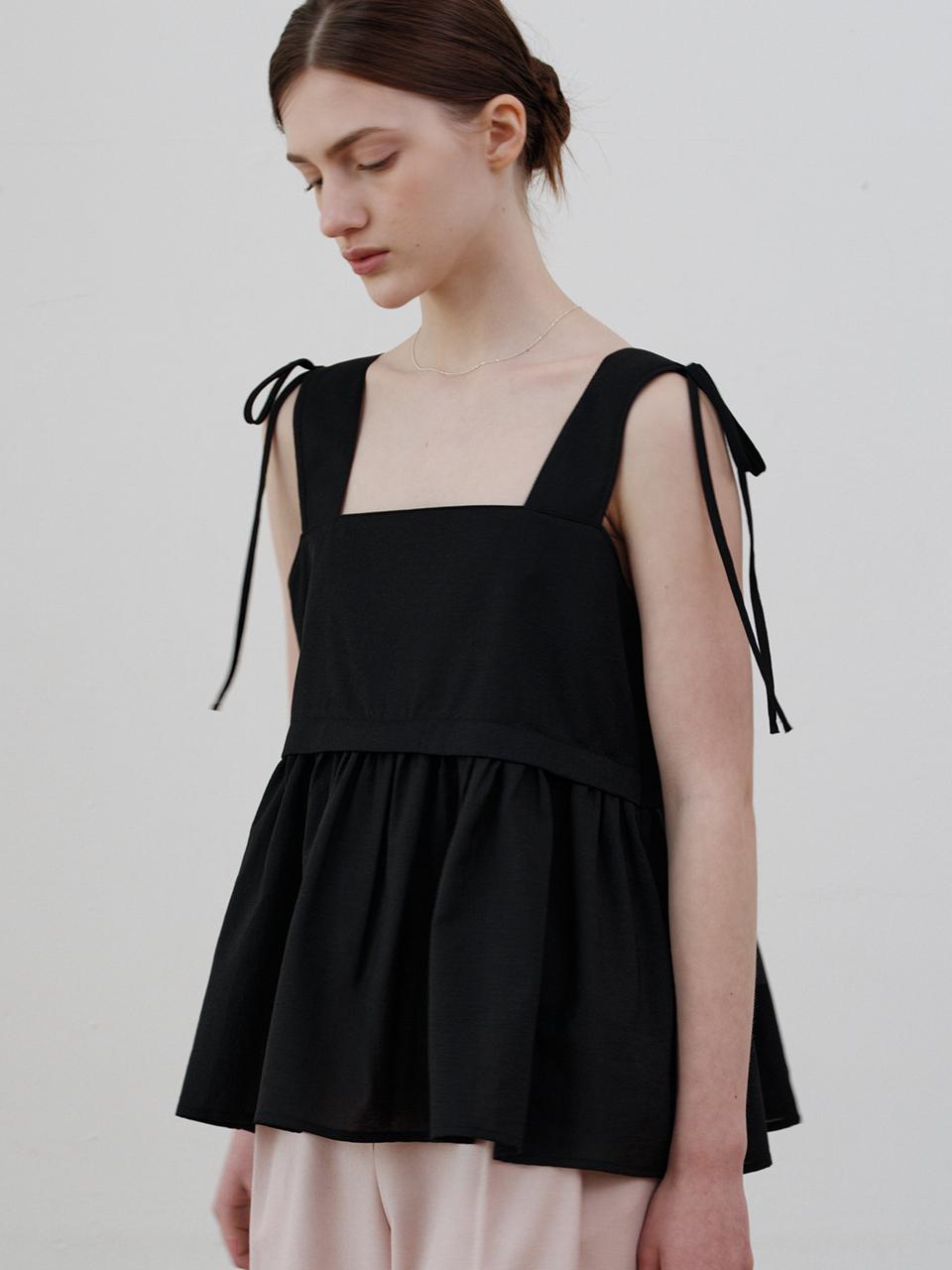 ourcomos Comos 1124 Ribbon Sleeveless Blouse_Black