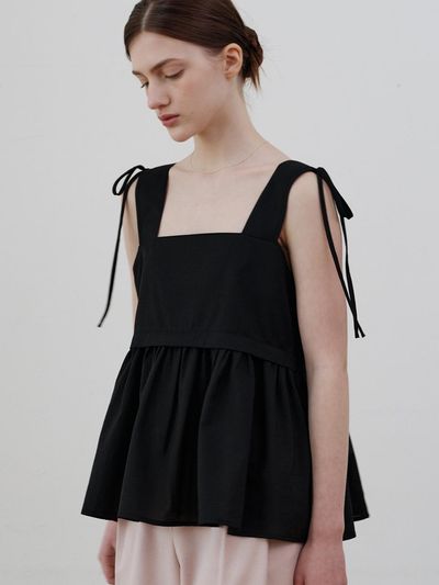 ourcomos Comos 1124 Ribbon Sleeveless Blouse_Black