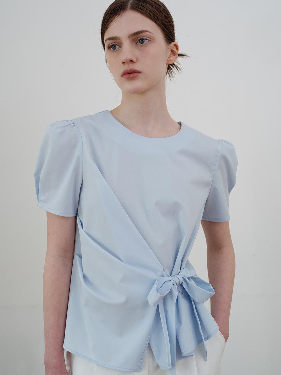 ourcomos Comos 1126 Unbalance Ribbon Blouse_Sky Blue