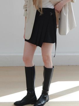 ourcomos Comos 1359 Wrap Belted Mini Skirt [Black]