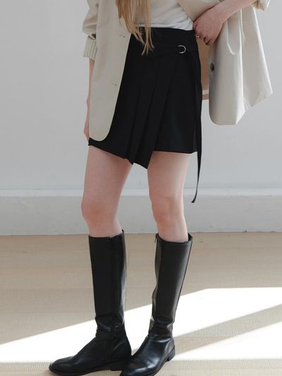 ourcomos Comos 1359 Wrap Belted Mini Skirt [Black]
