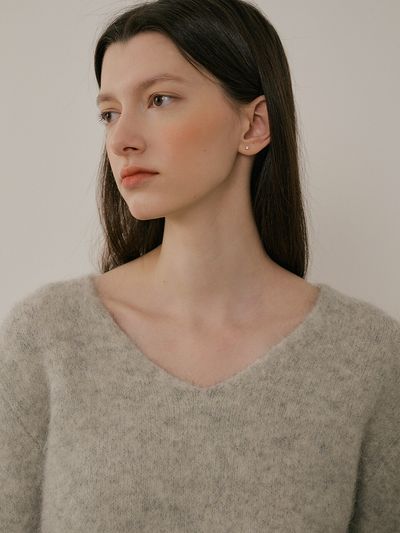 ourcomos (Comos 621) Alpaca V-neck Cropped Knit_Light Gray
