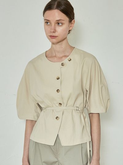 ourcomos Comos 835 Stitch Raglan Sleeve Belt Blouse_Beige
