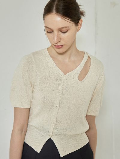 ourcomos Comos 844 Cut-out Short-sleeved Cardigan_White