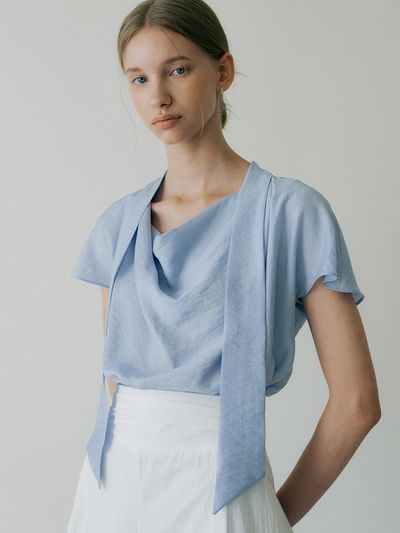 ourcomos Cowl Neck Pin-tuck Scarf Blouse
