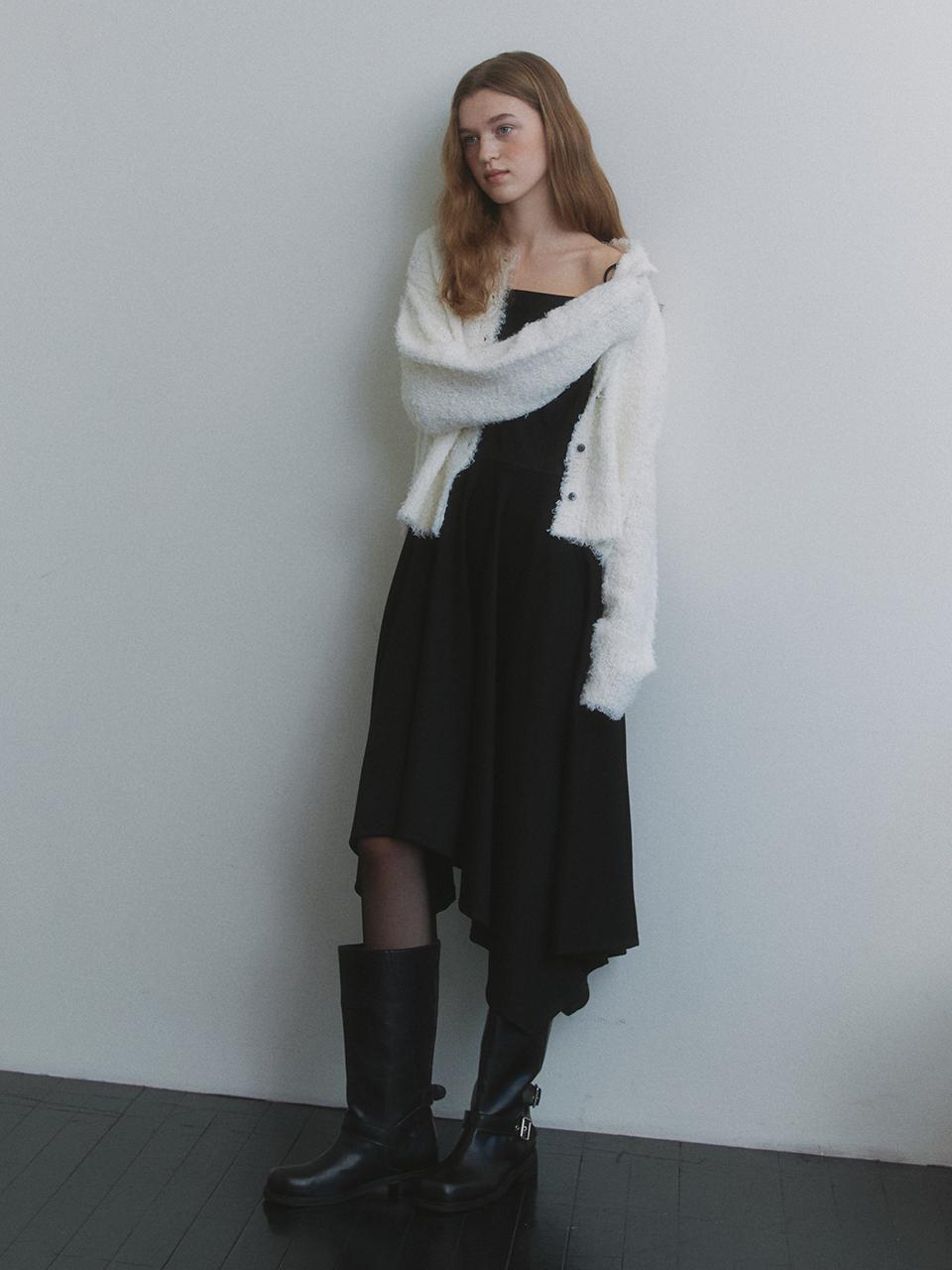 ourcomos Unbalance Drape Jersey Slip Dress [Black] (1323)