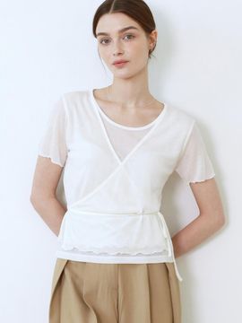 ourcomos Wrap Frill Half T-shirt