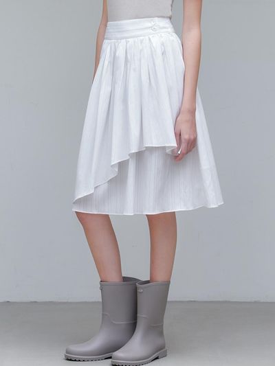 ourcomos Wrap Gather Midi Skirt_White