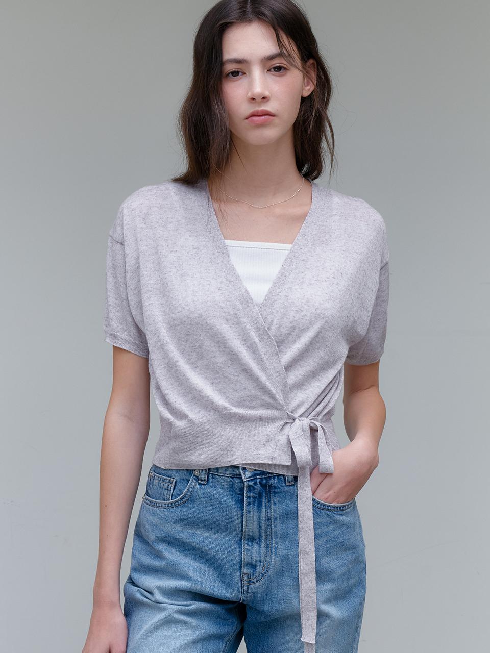 ourcomos Wrap Ribbon Knit Cardigan_Light Melange Gray