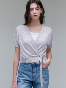 ourcomos Wrap Ribbon Knit Cardigan_Light Melange Gray