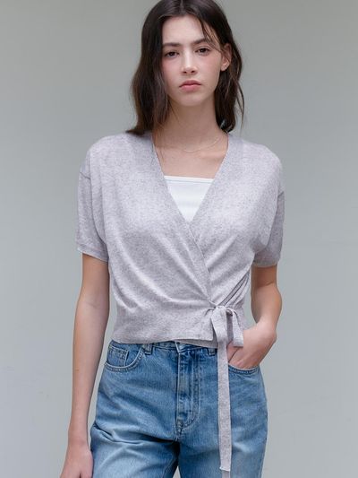 ourcomos Wrap Ribbon Knit Cardigan_Light Melange Gray