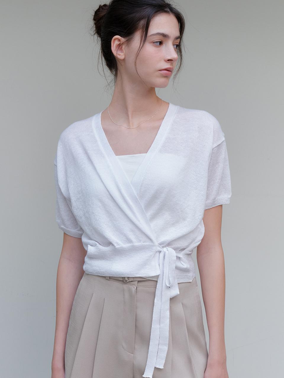 ourcomos Wrap Ribbon Knit Cardigan_White