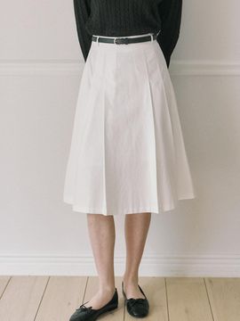 ourhope Belt Set Midi Pleats Banding Skirt - White
