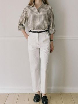 ourhope Belt Set Plain Cotton Pants - White