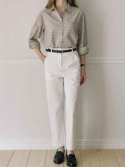 ourhope Belt Set Plain Cotton Pants - White