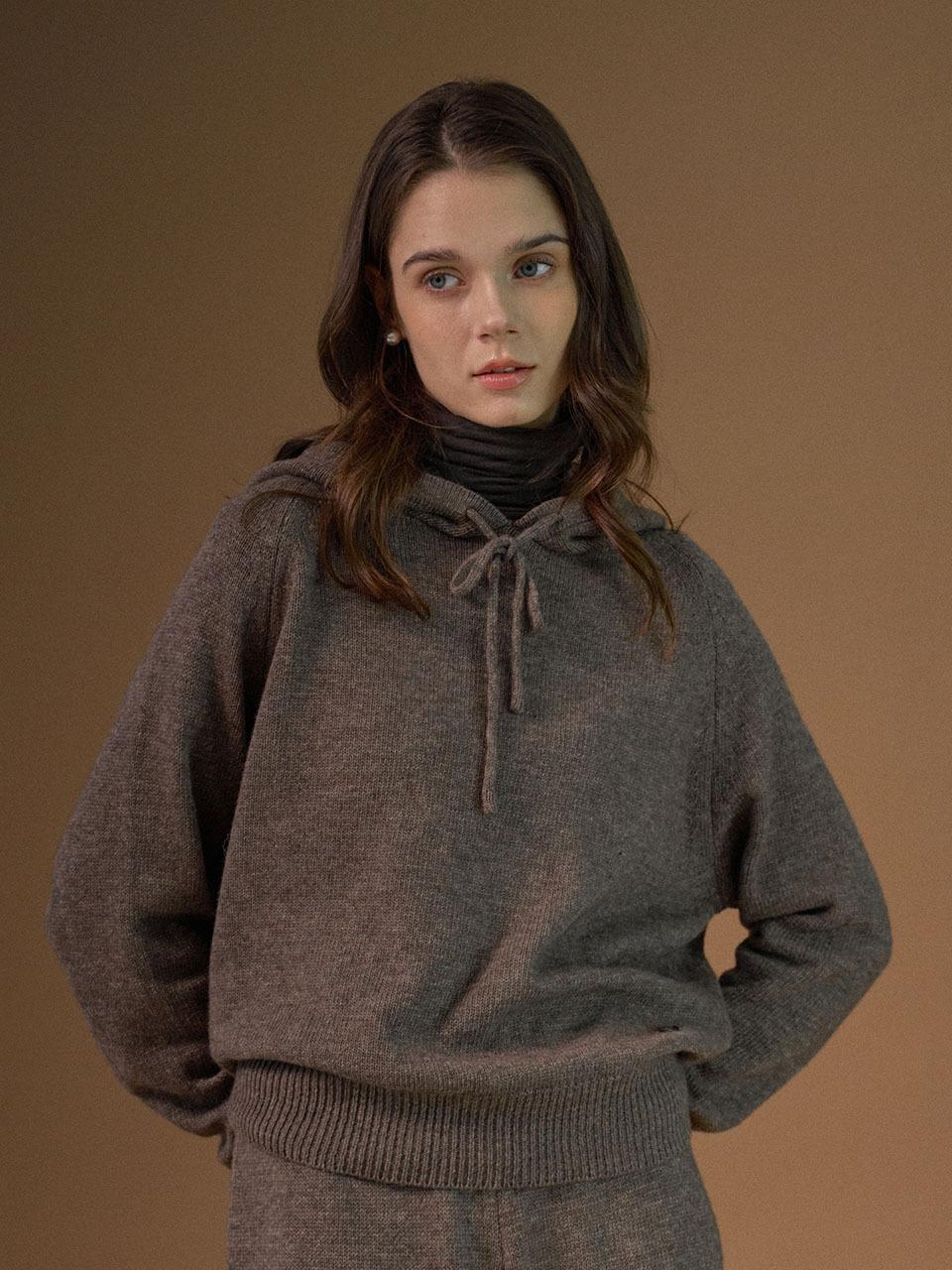 ourmur Cashmere Hooded Semi-Loose Knitwear [Brown]