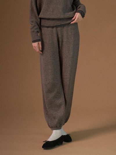 ourmur Cashmere Wool Semi-Oversized Jogger Pants [Brown]