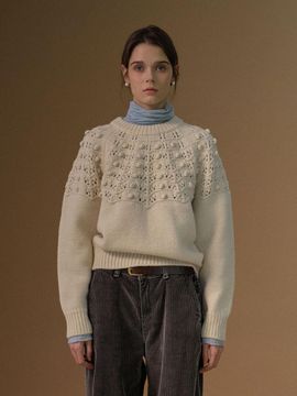 ourmur Foam Pom Pom Wool Knitwear [Beige]