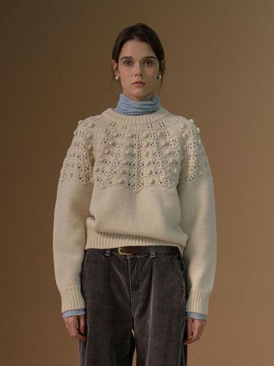 ourmur Foam Pom Pom Wool Knitwear [Beige]