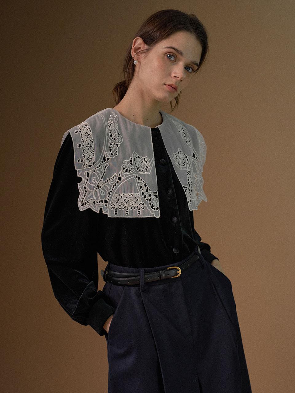 ourmur Lace Velvet Polyester Blouse