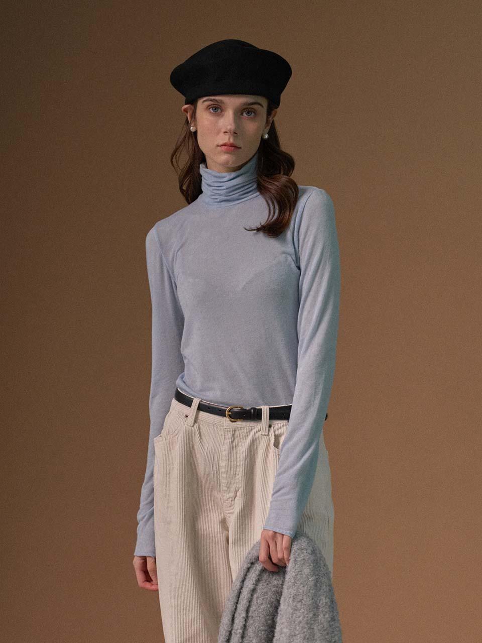 ourmur Slim Wool Tencel Turtleneck Tee
