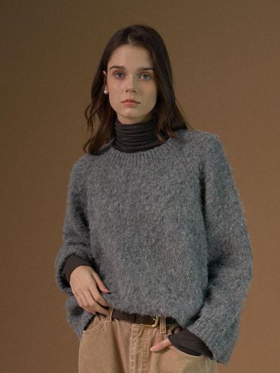 ourmur Soft Mohair Semi-Oversized Knitwear [Charcoal]