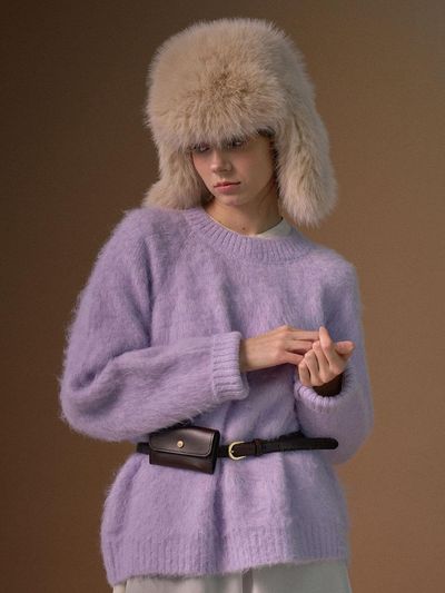 ourmur Soft Mohair Semi-Oversized Knitwear [PURPLE]