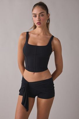 Out From Under Out From Under Bec Asymmetric Wrap Micro Shorts in Black, Women's at Urban Outfitters