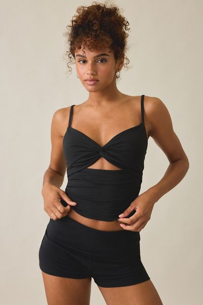 Out From Under Out From Under Bec Twist-Front Cropped Cami in Black, Women's at Urban Outfitters