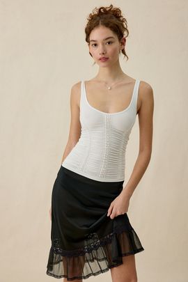 Out From Under Out From Under College Sweetheart Ruched Seamless Knit Tank Top in White, Women's at Urban Outfitters