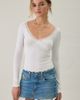 Out From Under Out From Under Diana Plunging Lace Trim Long Sleeve Top in White, Women's at Urban Outfitters - 1