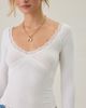 Out From Under Out From Under Diana Plunging Lace Trim Long Sleeve Top in White, Women's at Urban Outfitters - 3