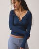 Out From Under Out From Under Diana Ribbed Picot Trim Long Sleeve Henley Top in Blue, Women's at Urban Outfitters - 1