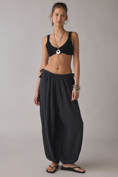 Out From Under Out From Under Golden Hour Side-Tie Balloon Pant in Black, Women's at Urban Outfitters