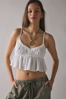 Out From Under Out From Under Golden Hour Tie-Strap Cropped Babydoll Cami in Ivory, Women's at Urban Outfitters