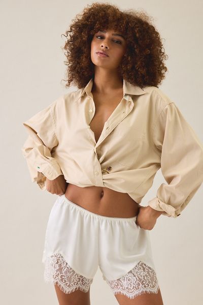 Out From Under Out From Under Keepsake Satin Lace Trim Mini Shorts in Cream, Women's at Urban Outfitters