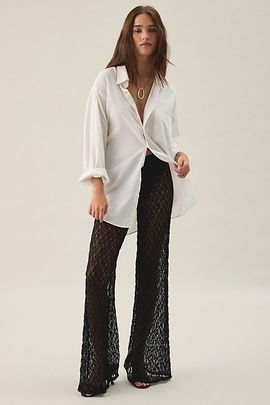 Out From Under Out From Under Lily Sheer Lace Wide Leg Pants in Black, Women's at Urban Outfitters