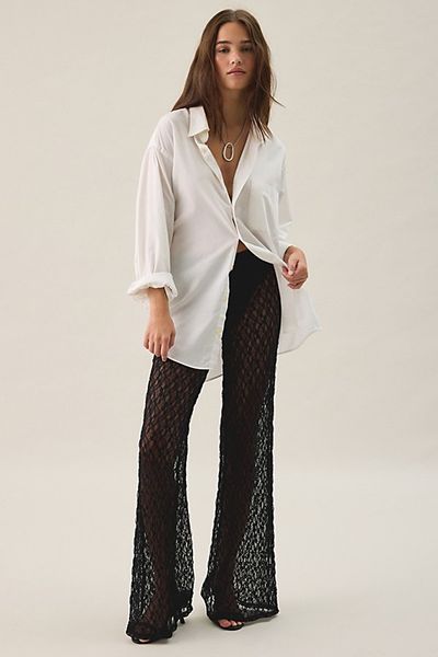 Out From Under Out From Under Lily Sheer Lace Wide Leg Pants in Black, Women's at Urban Outfitters