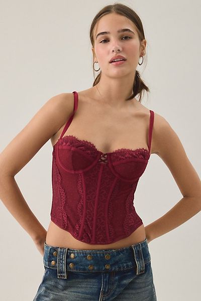 Out From Under Out From Under Modern Romance Lace Trim Corset in Black, Women's at Urban Outfitters