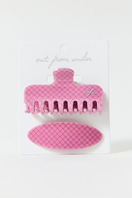 Out From Under Out From Under Patterned Claw Clip & Barrette Set in Pink, Women's at Urban Outfitters