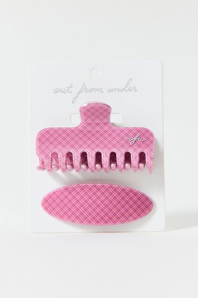 Out From Under Out From Under Patterned Claw Clip & Barrette Set in Pink, Women's at Urban Outfitters