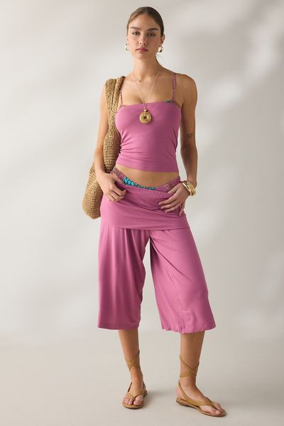 Out From Under Out From Under Poolside Cool Jersey Knit Capri 2-Piece Set Pant in Berry, Women's at Urban Outfitters
